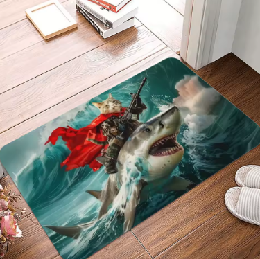 Door Mat - Cat Riding A Shark