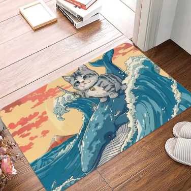 Door Mat - Cat Riding A Whale