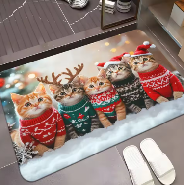 Christmas Door Mat - The Five Felines